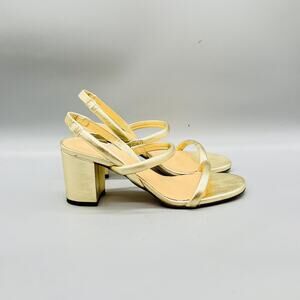 J Crew Sandals Womens 7.5 Gold Leather Lucie Strappy Slingback Block Heel Shoes